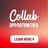 a red background with the words collab opportunities learn more